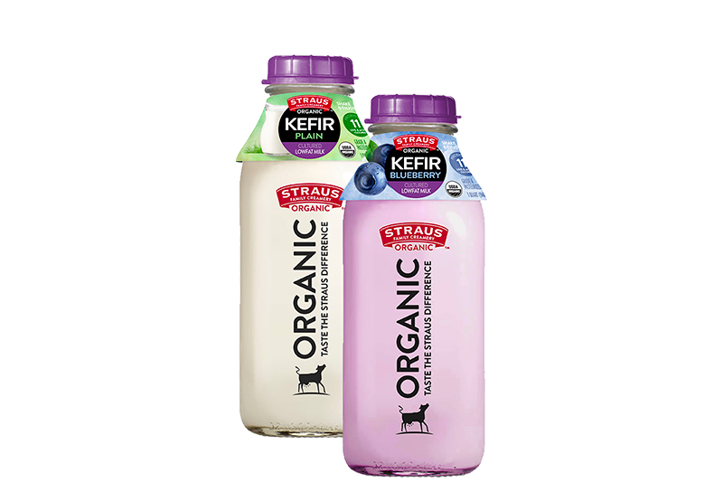 Two bottles of organic Kefir